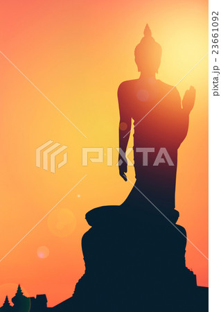 Silhouette the buddha statue on sunset background Silhouette the buddha statue on sunset background 23661092