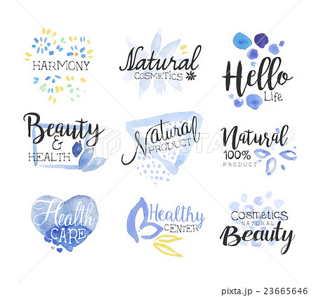 Natural Beauty Cosmetics Promo Signs Colorful Set Natural Beauty Cosmetics Promo Signs Colorful Set 23665646