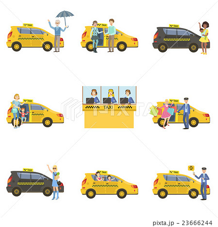Taxi Cars, Drivers And Clients Set 23666244