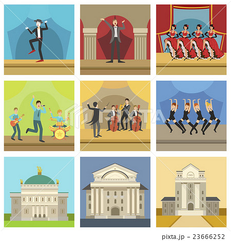 Theatre Buildings And Stage Perfomances Icons 23666252