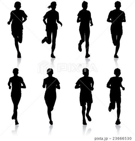 Set Of Silhouettes Runners On Sprint Menのイラスト素材