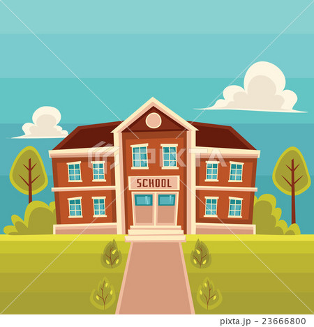 Front view school building cartoon illustration 23666800