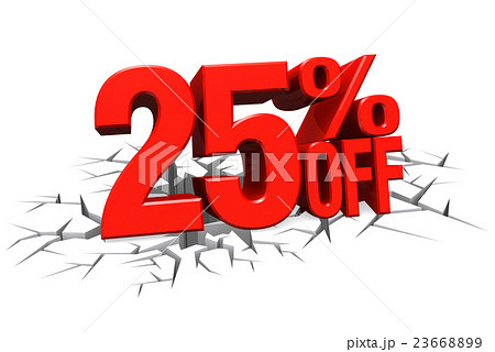 3D render red 25 percent off on white crack floor. 23668899