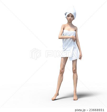 お風呂上がりの女性 バスタオル Perming3dcg イラスト素材のイラスト素材