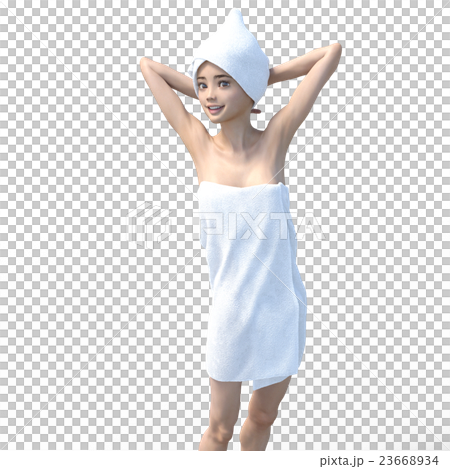 お風呂上がりの女性　バスタオル　perming3DCG　イラスト素材 23668934