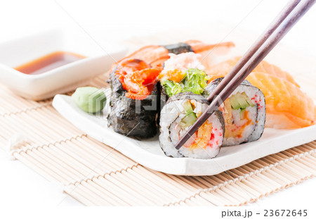 sushi on white dish isolated sushi on white dish isolated 23672645