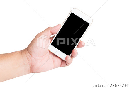 hand holding mobile smart phone with blank screen. hand holding mobile smart phone with blank screen. 23672736
