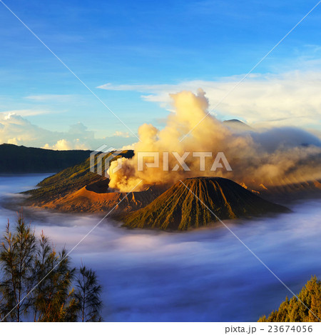 Mount Bromo, active volcano during sunrise. 23674056