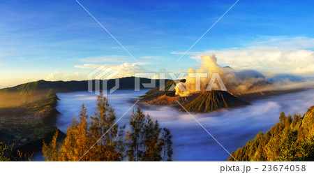 Mount Bromo, active volcano during sunrise. Mount Bromo, active volcano during sunrise. 23674058