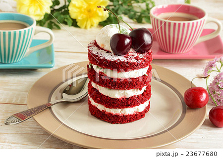 red cake with cherry red cake with cherry 23677680