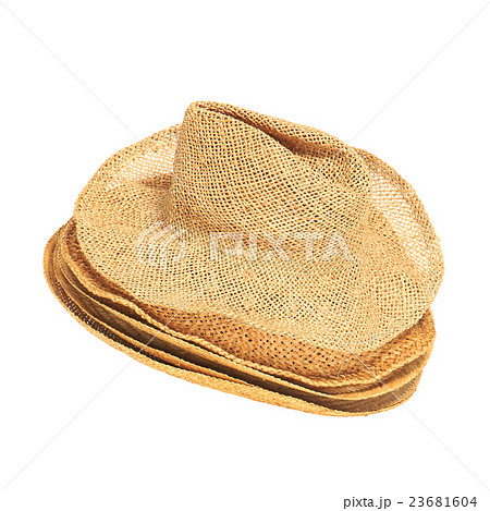 The lot of straw hats isolated on white background 23681604