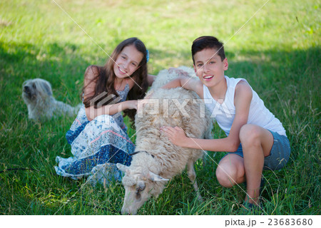 brother and sister spend summer in village 23683680