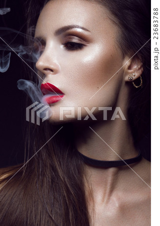 Beautiful sexy brunette girl with bright makeup 23683788