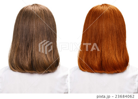 Woman before and after dyeing hairs Woman before and after dyeing hairs 23684062