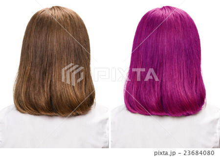 Woman before and after dyeing hairs Woman before and after dyeing hairs 23684080