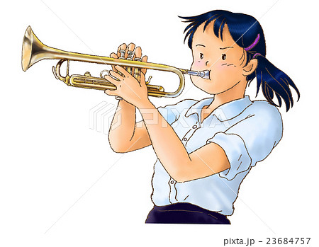 A Trumpet Blowing Girl Stock Illustration