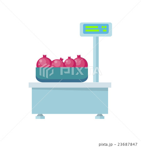 Tray with Pomegranates on Store Scales Vector. Tray with Pomegranates on Store Scales Vector. 23687847