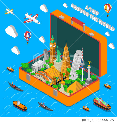 World Landmarks In Suitcase Isometric Poster 23688175