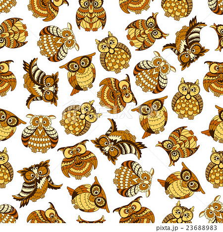 Owl and owlet birds seamless pattern 23688983