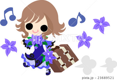 可愛い女の子と紫の花のカバンのイラスト素材