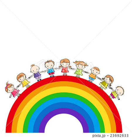 手をつなぐ子供たちと虹 のイラスト素材 23692633 Pixta