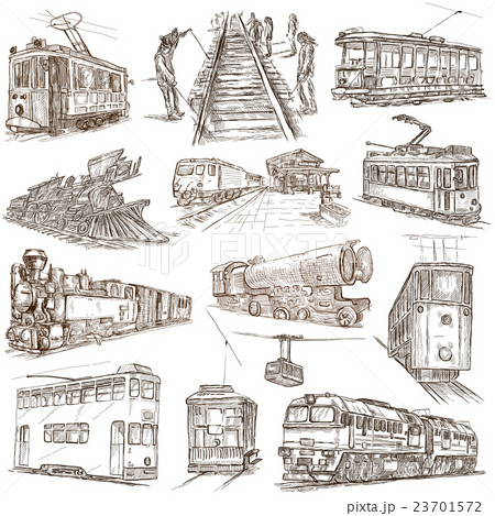 On rails.Freehands,hand drawn collection.Line art. On rails.Freehands,hand drawn collection.Line art. 23701572