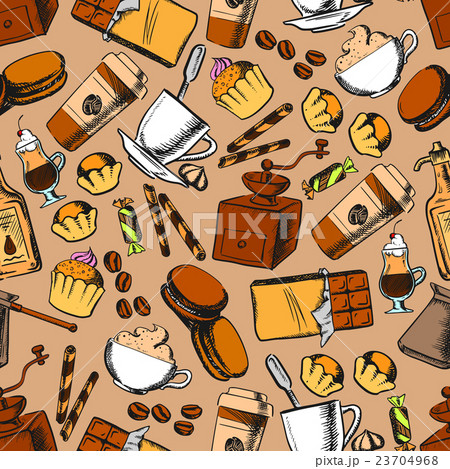 Coffee, tea, desserts seamless background 23704968