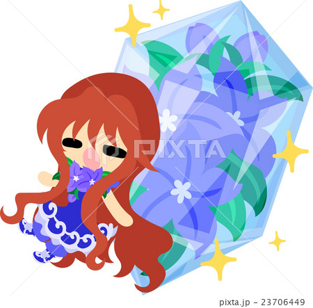 可愛い女の子と紫の花のクリスタルのイラスト素材