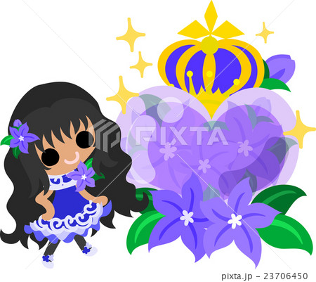 可愛い女の子と紫の花の香水のイラスト素材