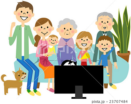 テレビ番組を楽しむ家族のイラスト素材