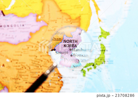 世界地図 北朝鮮の写真素材