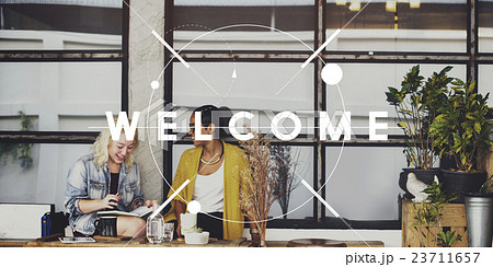 We are Open Welcome Notice Message Shop Sign Concept 23711657