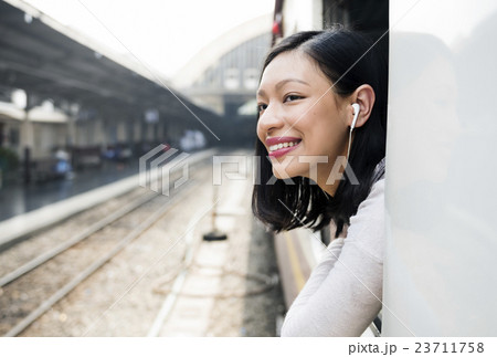 Train Waiting Arrival Departure Railway Station Concept Train Waiting Arrival Departure Railway Station Concept 23711758