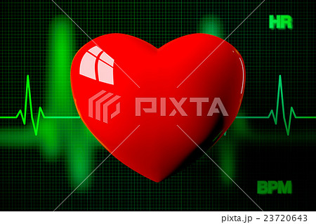 Heart with Heart Rate Graph Background, 3D Render 23720643