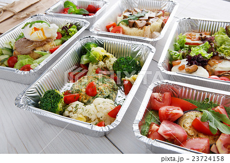 Healthy food in boxes, diet concept. 23724158