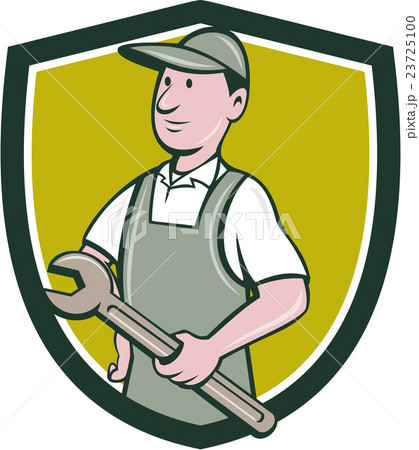 Repairman Holding Spanner Crest Cartoon 23725100