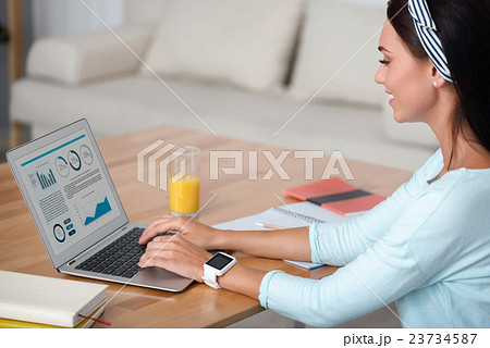 Delighted woman working on the laptop 23734587