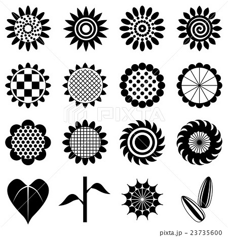 Sunflower Icon Set Monochrome Stock Illustration