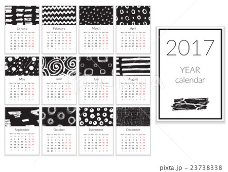 Calendar 2017, A4 Cards Vector, HandDrawn Textures Calendar 2017, A4 Cards Vector, HandDrawn Textures 23738338
