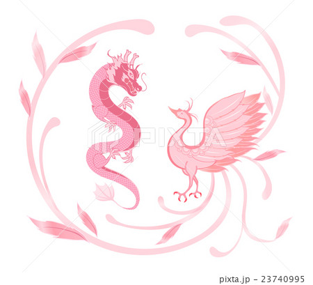 Pink Dragon and phoenix for chinese symbolism - Stock Illustration  [23740995] - PIXTA