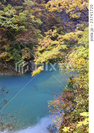 紅葉の田沢湖抱返り県立自然公園「抱返り渓谷」両岸の原生林に渓谷の美しいエメラルドグリーンが映える絶景 紅葉の田沢湖抱返り県立自然公園「抱返り渓谷」両岸の原生林に渓谷の美しいエメラルドグリーンが映える絶景 23741720