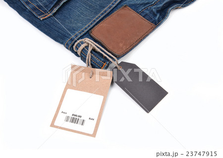 price tag with barcode on  jeans 23747915
