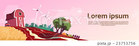Farm Barn Building Field With Wind Turbine Banner 23753756