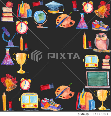 Welcome back to school Watercolor set of icons Welcome back to school Watercolor set of icons 23758804