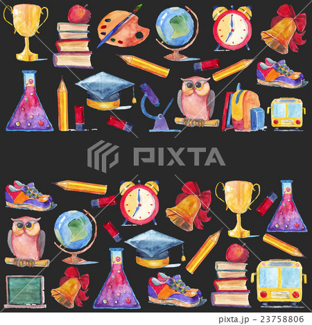 Welcome back to school Watercolor set of icons Welcome back to school Watercolor set of icons 23758806