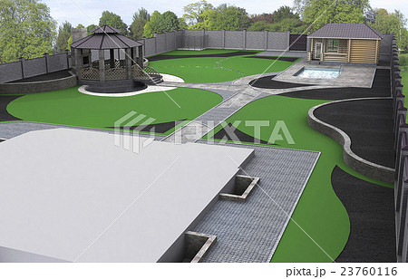 Suburb landscaping aerial perspective, 3d render Suburb landscaping aerial perspective, 3d render 23760116