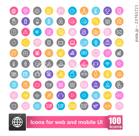Set of 100 icon with color background for web  23763721