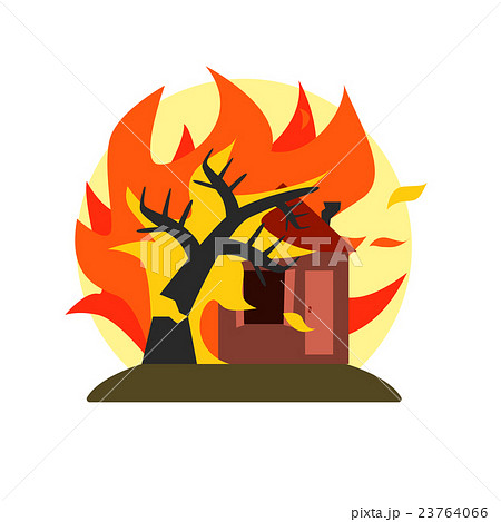 Burning Tree Falling On House Natural Force 23764066
