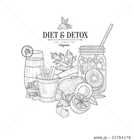 Detox And Diet Fresh Food  Drink Hand Drawn 23764178