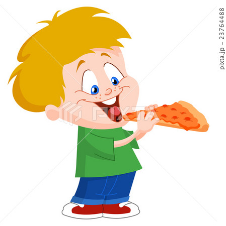 Kid Eating Pizzaのイラスト素材